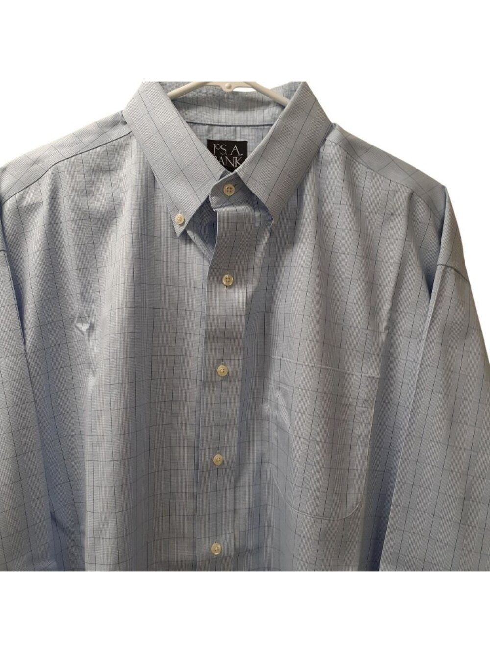 Joseph A. Bank Mens Button-Down Shirt 17-34 Blue Checkered Cotton Long Sleeve